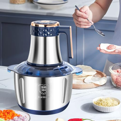 Hachoir électrique 500W, Mini hachoir à viande électrique 5 litres, avec 5 Lames en Inox, Hachoir Ail Electrique Multifonction, pour Viande, Légumes, les aliments pour bébés et Fruits