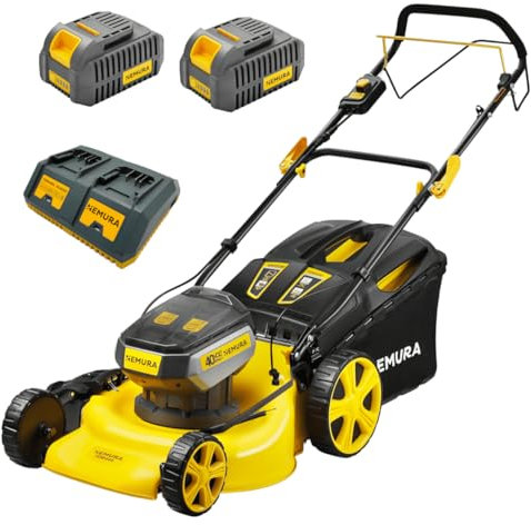 Nemura Tondeuse Autotractée à Batterie 80 V (2x40V) - Coupe 46 cm - Jusqu'à 500 m2 - Fonction Mulching - Livrée avec 2 Batteries 4Ah et 2 chargeurs - Marque Française