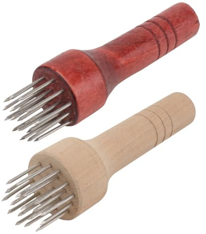 SHOWERORO 2pcs Barbecue Meat Tenderizer and Steak Pounder Set Red and White Wood Handles, Stainless Steel Needle Hammer for Household Cooking and Pork, Chicken, Beef Preparation