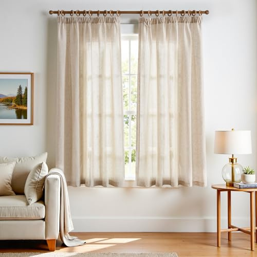 TOPICK Gardinen mit Kräuselband Vorhänge modern 2er Set H175xB140 Beige