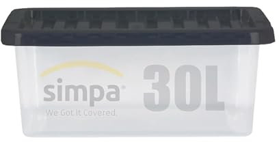 simpa 28 Litre 28L Stackable Underbed Plastic Storage Box with Clear Lid - 20cm (H) x 49cm (L) x 39cm (W) - Single Box