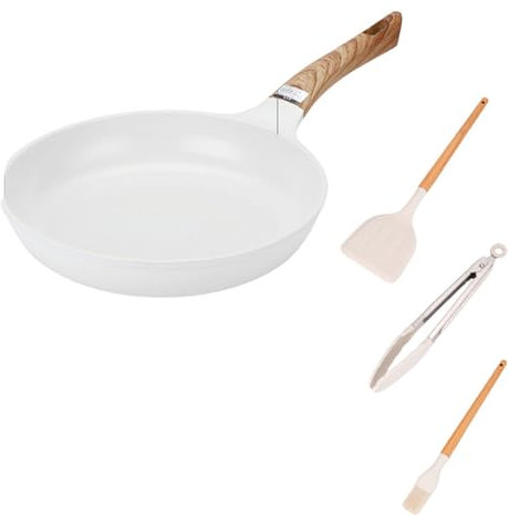 Set di pentole e padelle in ceramica, set di pentole e padelle antiaderenti, padella per crêpe da colazione, wok a nido d'ape, padella smaltata da cucina giapponese, L, bianco, uno