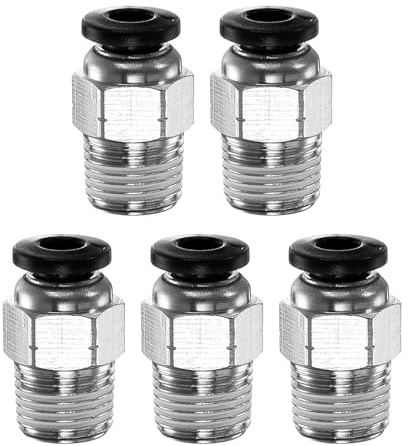 QUARKZMAN 5 Stück Push-to-Connect-Fitting Schnellverbinder PC4-N01 Schwarz | 4mm Schlauch-OD x 1/8 NPT-Gewinde, Luftleitungsschlaucharmaturen, männlicher gerader, Für Industrie-Luftsystem