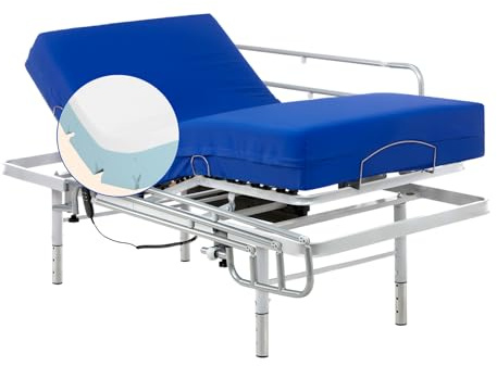 Geriafy - Cama articulada de Patas Regulables con colchón Sanitario Visco Plus Impermeable de 20 cm de Grosor (105x200, Barandillas)