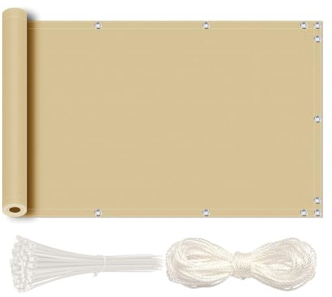 MEEYI Balkon Sichtschutz, Balkonabdeckung 80x600cm SichtschutzBalkon Blickdichte Windschutz und UV-Schutz wetterfester mit Kabelbinder und Kordel, für den Gartenzaun oder Balkon Sand