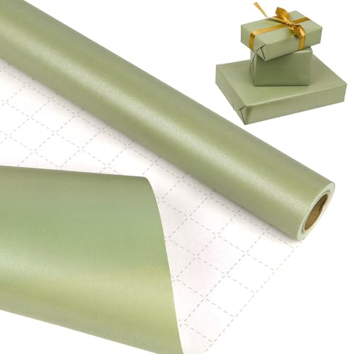 HBell grön omslagspappersrulle, 43 cm x 10 m pärlglans enfärgad matt omslagspapper, pärlemorskimrande kraft, presentinslagning för födelsedag, fest, bröllop, babyshower, jul