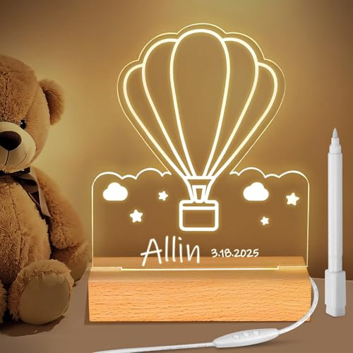 CENOVE Veilleuse Bébé Personnalisé, Cadeau Bebe Montgolfière,Bapteme Fille Garçon, Personnalisé Lampe Chevet Enfant,Cadeau de Anniversaire Noël Baptême