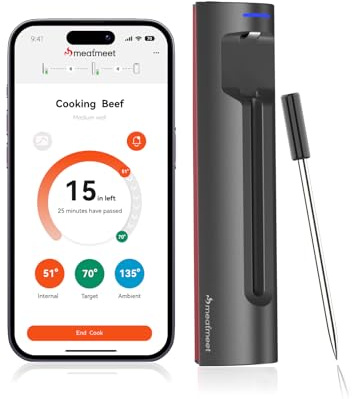 Meatmeet Pro WiFi & Bluetooth Wireless Meat Thermometer, Smart APP Monitoring with Timer and Alarm, Unlimited Range, IP67 Waterproof, Meat Thermometer Probe for BBQ, Grill, Oven, Air Fryers, Kitchen