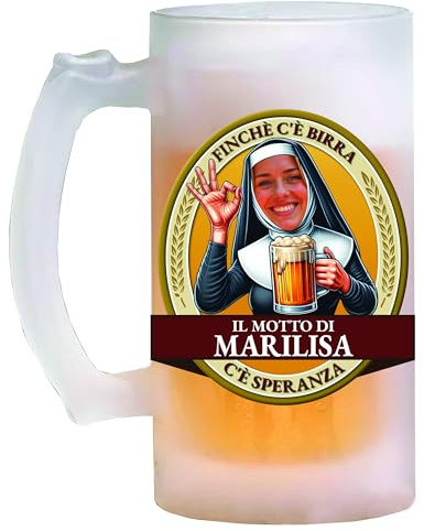 Bombo boccale da birra in vetro etichetta suora | personalizzato con nome e faccia della festeggiata, capacità 500 ml