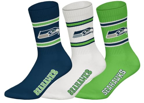NFL Unisex Team Crew Socken, 3er Pack | Weicher Baumwoll-Mix, gerippter Bund mit Streifen und Logo, atmungsaktiv, pflegeleicht