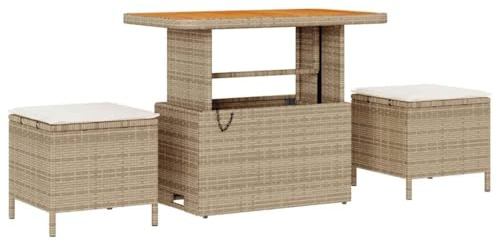vidaXL 9 Delars Trädgårdsoff Set med Kuddar Beige Poly Rattan Akacia