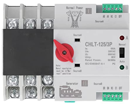 Interruttore di trasferimento GearWell, interruttore a doppia potenza 3P con funzione di selezione elettrica, interruttore di trasferimento automatico AC 230 V per commutazione (100A)