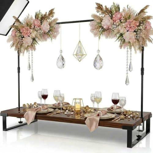 Premium Deko-Tischgestell Metall schwarz-Tischgestell Dekostange ausziebar – 117-211 cm für Tisch mit gerader Kante Tischbogen mit Klemmen verstellbar für Hochzeit, Kinder- Geburtstag, Jubiläum