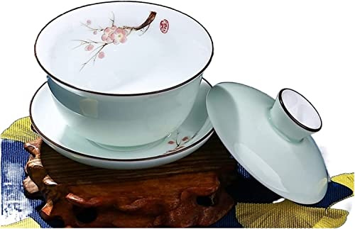 Juego de té, tazas, cuencos, juego de té, cuenco cubierto, taza de cerámica china, tazas con tapa, platillo tradicional de celadón, accesorios para té de ceremonia, individual (color: F-10x8cm-160ml)