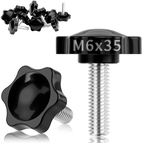 TXXATX Tornillo moleteado M6 x 35 mm, tornillos de mariposa, 12 unidades, tornillo de agarre de estrella M6, tuerca de agarre de estrella con mango, tornillo de cabeza estrella, botón de sujeción para