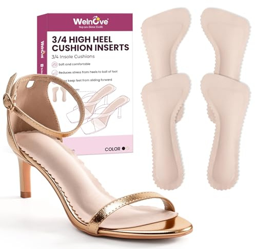 2-Pair Shoe Insoles for High Heels Sandals Women - Welnove 3/4 High Heel Cushions Prevent Foot Slid Forward - Soft Invisible Inserts Absorb Shock Foot Pain Fatigue Relief Daily Use Party Travel (S)