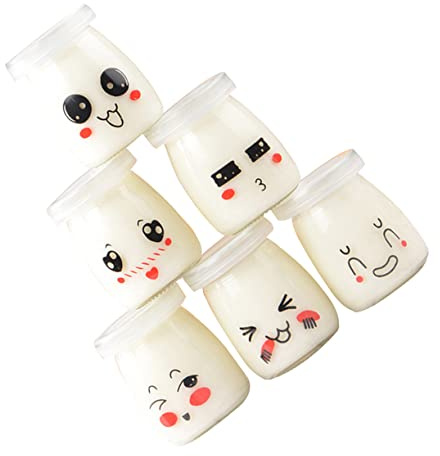 VALICLUD Set 6 Bottiglie Di Vetro Per Budino e Vasetti Di Yogurt Da 150 Ml, Contenitori Resistenti Al Calore Espressioni Facciali, Coppette Da Dessert Per Porzioni Individuali