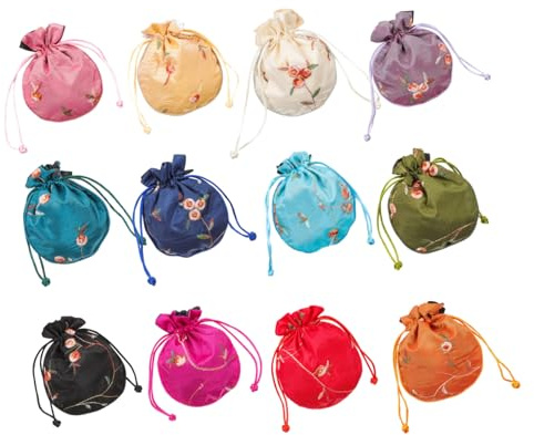TOYZFRIENDY Bordadas Portátil Diseño Clásico para Joyas 12 Bolsas de Bordado Hechas de Satén y Cierre Ajustable de Cordón Ideales para Recuerdos y Fiestas