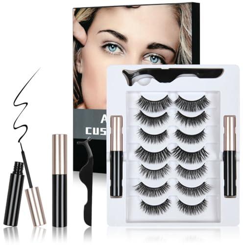 LOPHE ögonfransar magnetiska fransar, 7 par återanvändbara tjocka lösögonfransar med 2 rör magnetiska eyeliner, fuskmink falska ögonfransar, naturligt utseende lösögonfransar, 3D lockiga