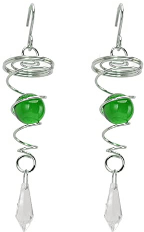DIRBAK Gazing Ball Wind Spinner with Spiral Tail, Stainless Steel and K9 Crystal Garden Decor, Outdoor Wind Chime Stabilizer 2Pcs Set, 18x4cm (Green)
