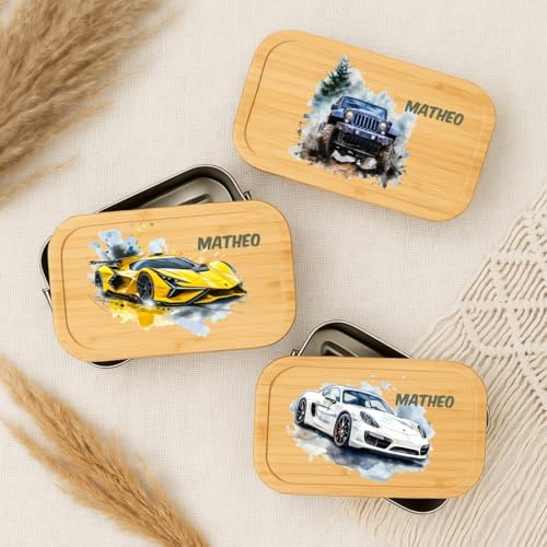 wolga-kreativ Brotdose mit Namen Mepal Campus Obsteinsatz für Mädchen Junge Lunchbox Bento Box personalisiert Brotbüchse Brotdosen Kindergarten Schule (Auto, Brotdose)