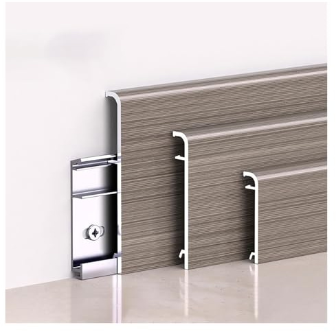 Battiscopa Alluminio con Elegante Effetto Legno, Kit Completo 4 Pezzi 125cm con Guide, Installazione Rapida e Facile Pulizia(K,Height: 6 cm/2.36in)
