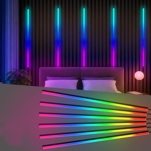 Neon LED Strip für Akustikpaneele, 6 x 100CM Dimmbare RGB LED Streifen für Innenräume, Akustikpaneele, Regale and Schränke, Steuerung per App oder Fernbedienung und Musiksynchronisation (Weiß)