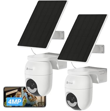 EZVIZ 2K+ Wireless Outdoor Camera with AOV Mode, Outdoor PT Solar Camera with Person and Vehicle Detection, Color Night Vision and Active Defense, WiFi 6, CB8 Lite 4MP Kit 2PK