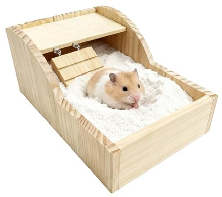 Behälter für Sandbad für Hamster – 12,5 x 20,6 x 29,5 cm Behälter für Sandbad für Kleintiere | Hamsterbox aus Holz mit Sand, Klettern und für Gerbil