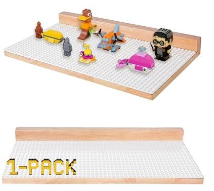 Tapeera Minifiguren Regal für die Wand - Schweberegal für Bausteine - Großes XL 48x24 Noppen Basisplatten Display für das Kinderzimmer - Wandregal für Figuren & Klemmbaustein-Sets (Weiß, 1er-Pack)