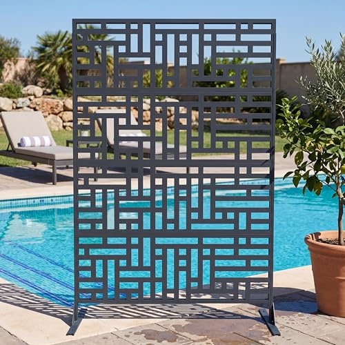 Acekool Sichtschutz Metall-Raumteiler Mit Ständer,Für Indoor & Outdoor | Freistehend, Wetterfeste Terrassenpaneele FürDeko, Garten, Terrasse & Balkon, Pool