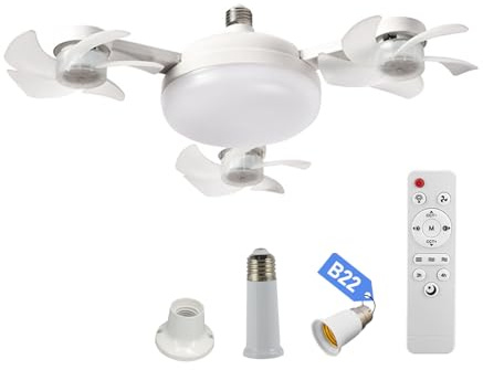 3 Heads Drone Ceiling Fan Lights with Remote Control, E27 Universal Dimmable Ceiling Fans with Lights, 3-Speed 3 Color Light Bulb Fan for Bedroom, Living Room, Closet, Garage, Kitchen