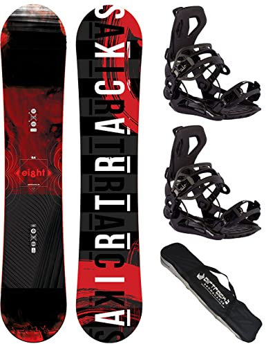 Airtracks Herren Snowboard Set Freeride Freestyle - Eight Hybrid Rocker Wide Snowboard 164 - Softbindung Master XL - SB Bag
