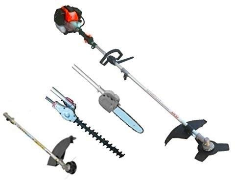 GrecoShop Decespugliatore multifunzione 4 in 1 a scoppio con tagliasiepi, troncarami e motosega – Motore 52cc 2 tempi, testina doppio filo e disco a 3 denti in acciaio