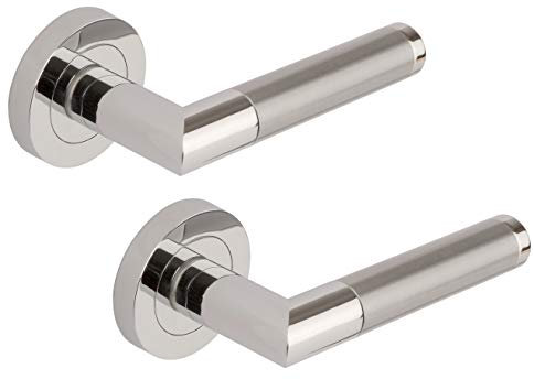 Excel DH3675 Athena Passage Door Handles on Round Rose, Duel Polished/Satin Chrome