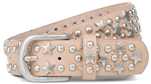 styleBREAKER Nietengürtel mit Sterne und Rundnieten im Vintage Style, kürzbar 03010030, Farbe:Beige, Größe:100cm