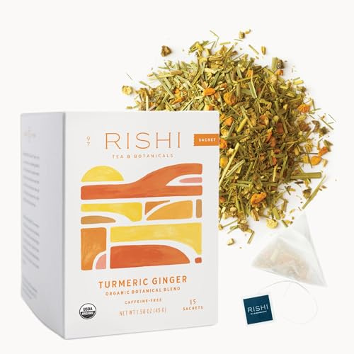 Rishi Tea Turmeric Ginger Organic Sachet Tea Bags, Caffeine Free, 15ct