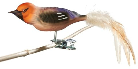 Birds of Glass® Glas-Vogel, Kernbeißer mit Naturfeder | Glasschmuck Made in Germany aus eigener Herstellung | deko Vogel mit Clip, Glasvogel, echter Lauschaer Christbaumschmuck, für Innenbereich