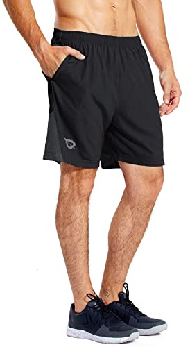 baleaf Men's 7 Running Shorts with Mesh Liner Zipper Pocket for Athletic Workout Gym Black Medium