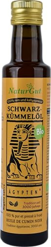 NaturGut Original Ägyptisches Bio-Schwarzkümmelöl 250 ml – 100% Nigella Sativa, kaltgepresst in Deutschland, Intensiv würziger Geschmack, „Orientalisches Gold der Natur“