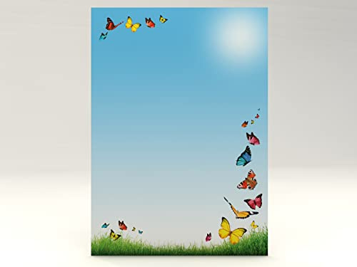 Motivpapier-Set 50-tlg Schmetterlinge - 25 Blatt + 25 Kuverts Briefpapier DIN A4 für Inkjet/Laser/Kopierer/Handbeschriftung