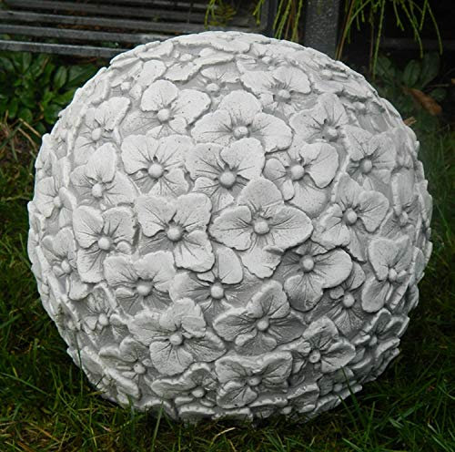 JS Garten Deko Gartenskulptur Dekoelement Blumen aus Beton Figur Kugel mit Blumenmotiv H 21 cm