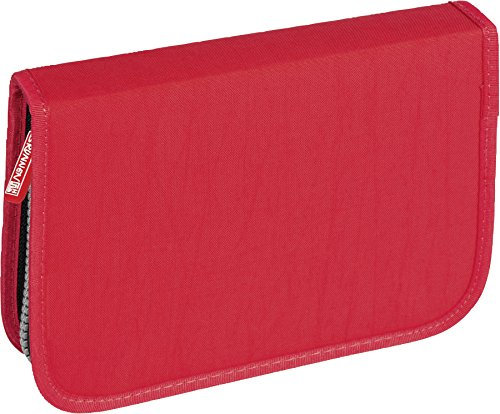 Brunnen 104918520 Schüler-Etui Crinkle (19,5 x 13,5 x 3,5 cm, 1 Klappe, rot befüllt mit 9 dicke Markenbuntstifte, 2 Markenbleistifte, Lineal 16 cm, Metalldoppelspitzer, Radiergummi)