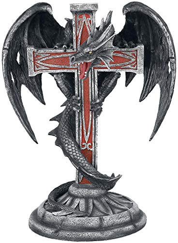 Große dunkle Drachen Figur an Kreuz - Mortiferos - Gothic Deko