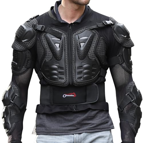 OHMOTOR Motorcycle Protective Jacket Armour for Men, Chest Back Spine Full Body Protector Armor, Motorbike Motocross Riding Protective Gear Armoured Jacket for KTM, MTB, ATV, Dirt Bike (Black, 2XL)