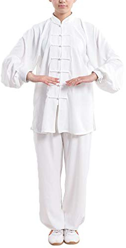 DianshaoA Uniforme Tradizionale Pankou Cinese Cotone E Lino Tai Chi Uniformi Kung Fu Abbigliamento Unisex Bianco 2XL