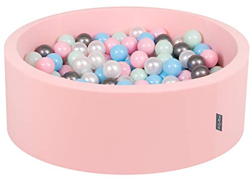 KiddyMoon Bällebad 90X30cm/200 Bälle ∅ 7Cm Bällepool Mit Bunten Bällen Für Babys Kinder Rund, Pink:Perle/Puderrosa/Babyblau/Minze/Silbern