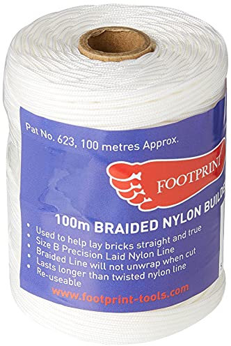 Footprint Bricklayers Line - 100m Roll - Finely Braided Nylon - Made in Britain - White