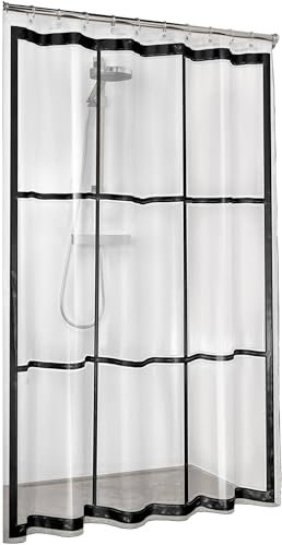 Sealskin Brix Duschvorhang, Badezimmervorhang aus PEVA, PVC-frei, wasserdicht, Vorhang für Badewanne und Dusche, Farbe: Transparent / Schwarz, B x H: 180 x 200 cm