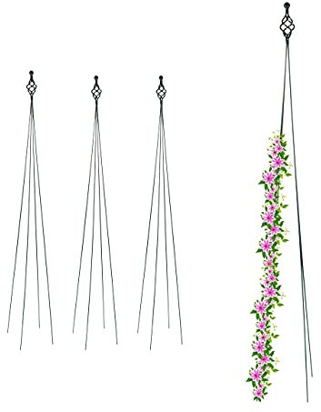 Relaxdays Rankhilfe 4er Set, 4-beinig freistehend, Kletterpflanzen und Kletterrosen im Garten, wetterfest, Metall, grün
